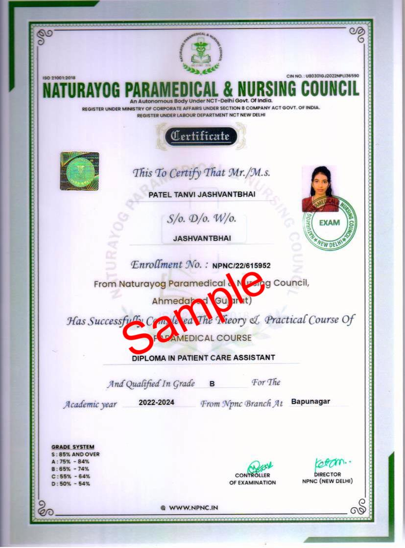 Naturayog Paramedical & Nursing Council Certificate